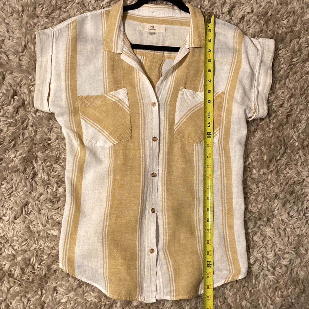 Thread & Supply Beige Striped Button Down Shirt - image 5
